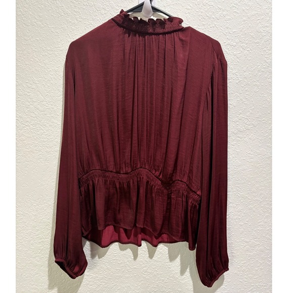 Nine West Tops - Nine West‎ NWT Burgundy Mock Neck Ruffle Peplum Blouse Long Sleeve Women Size XL